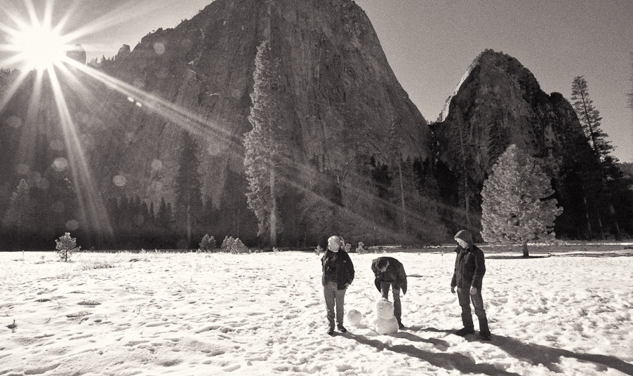 Luke, Philip and Mom in the snow, Yosemite, California