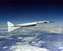 North American XB-70A Valkyrie / North American XB-70A Valkyrie in flight with wingtips in 65 percent (full) drooped position. (U.S. Air Force photo)