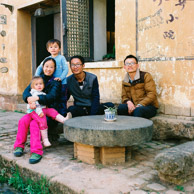 Valorie, Daisy, Broian, XiaoZhu and XiaoJie in front of our house at ShaXi