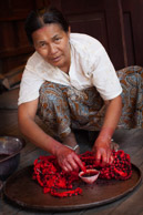 On Inle Lake people make string from fiber pulled from lotus stems, weave it with silk into cloth and dye it.   (5d)