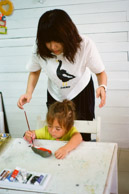 Valorie making owls out of rocks at summer school (Kodak Ektar 100)