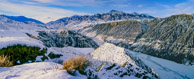 Frozen KuiTun river flowing from the  Borohoro mountains south of DuShanZi (501c Velvia50 - 3 photos stitched)